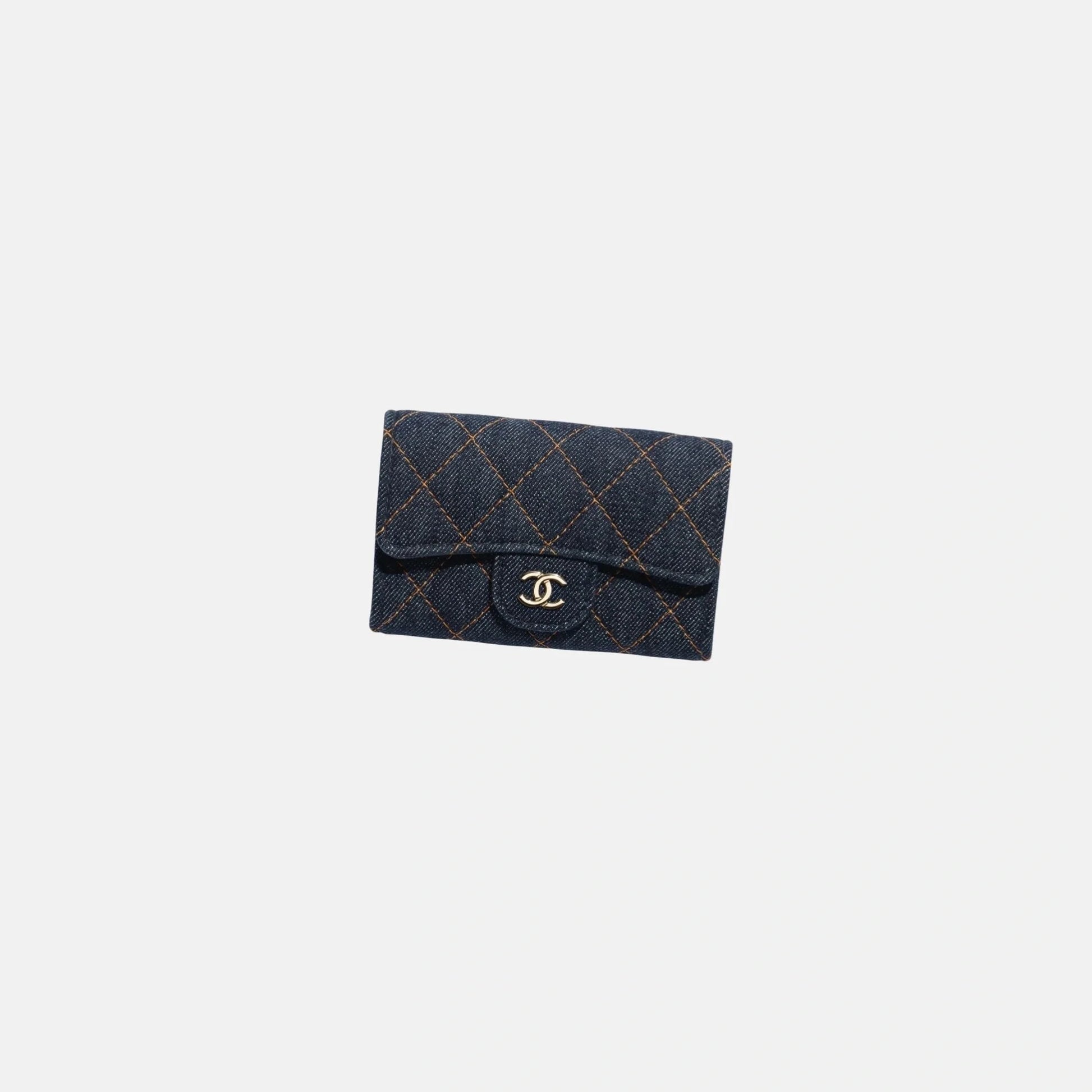 Chanel Classic Card Holder in Denim and Gold Metal, Front