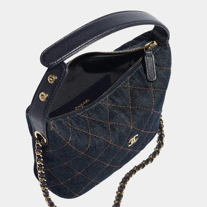 Classic Clutch With Chain Denim & Gold Metal Dark
