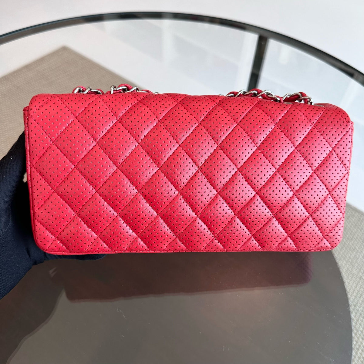 Classic Flap East West Lambskin Perforated Red SHW No 11