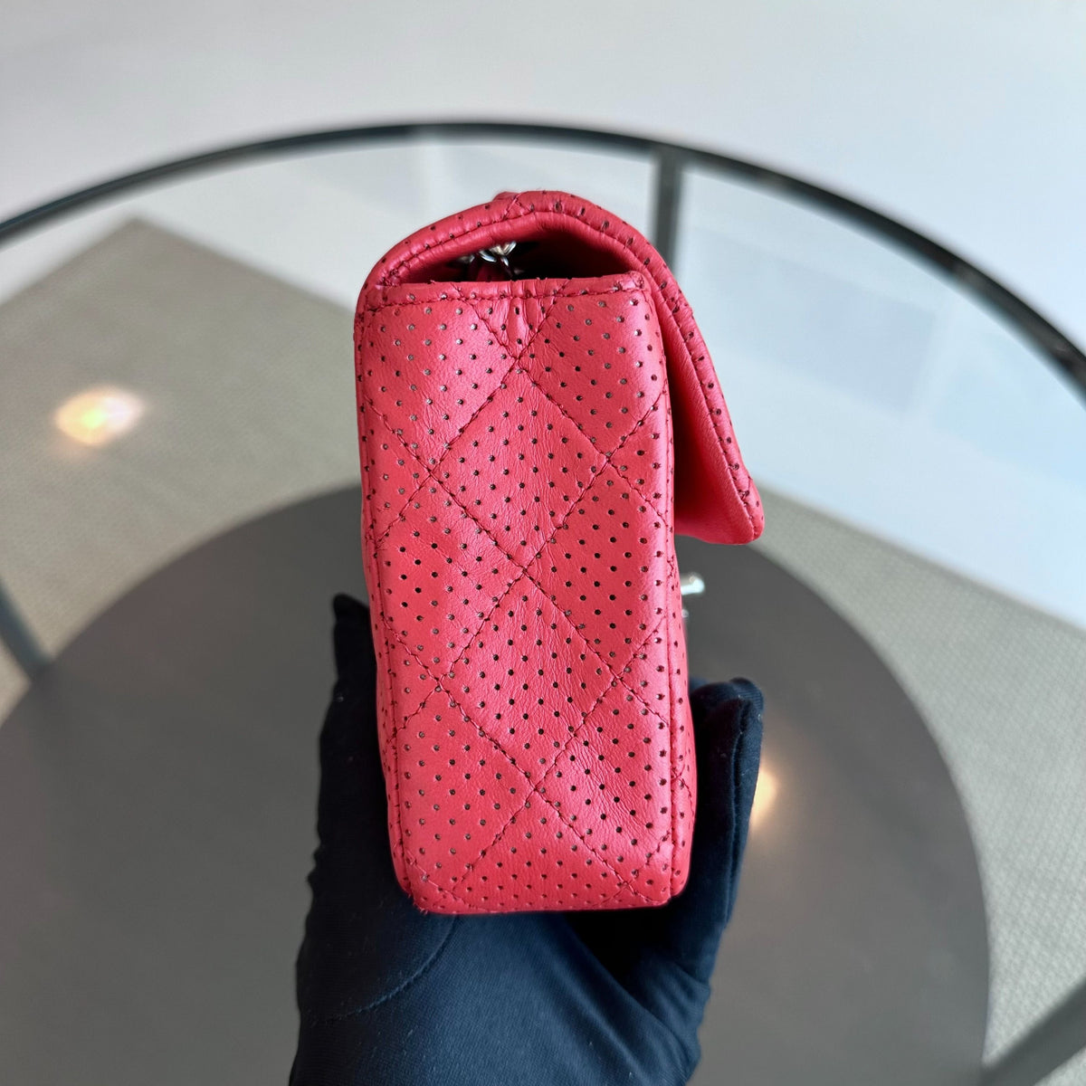 Classic Flap East West Lambskin Perforated Red SHW No 11