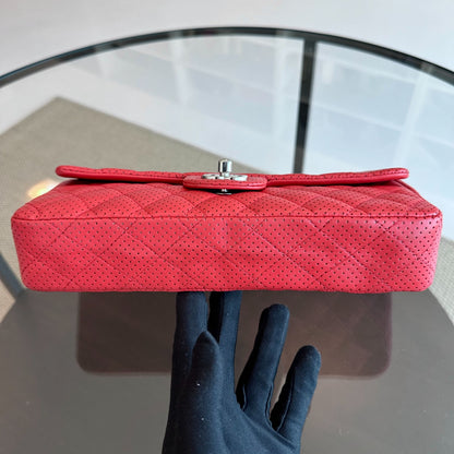 Classic Flap East West Lambskin Perforated Red SHW No 11