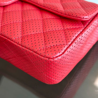 Classic Flap East West Lambskin Perforated Red SHW No 11