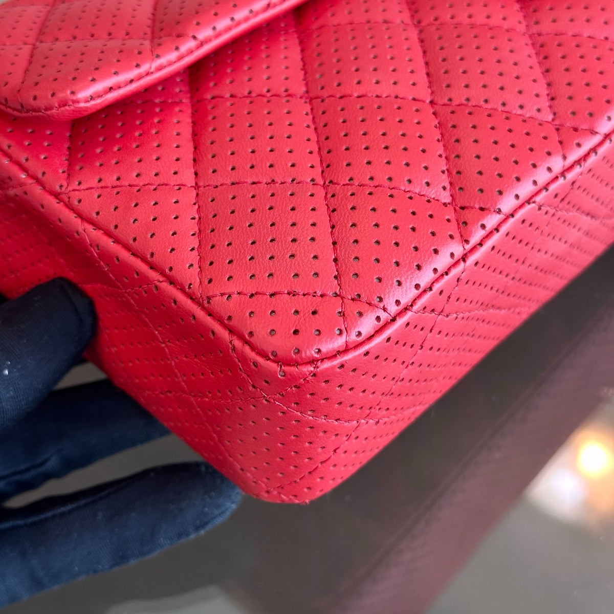 Classic Flap East West Lambskin Perforated Red SHW No 11