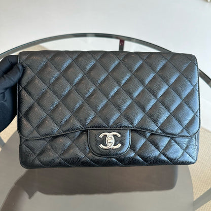 Classic Flap Jumbo 30cm Single Flap Black SHW No 13