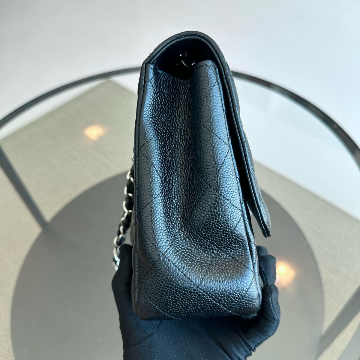 Classic Flap Jumbo 30cm Single Flap Black SHW No 13