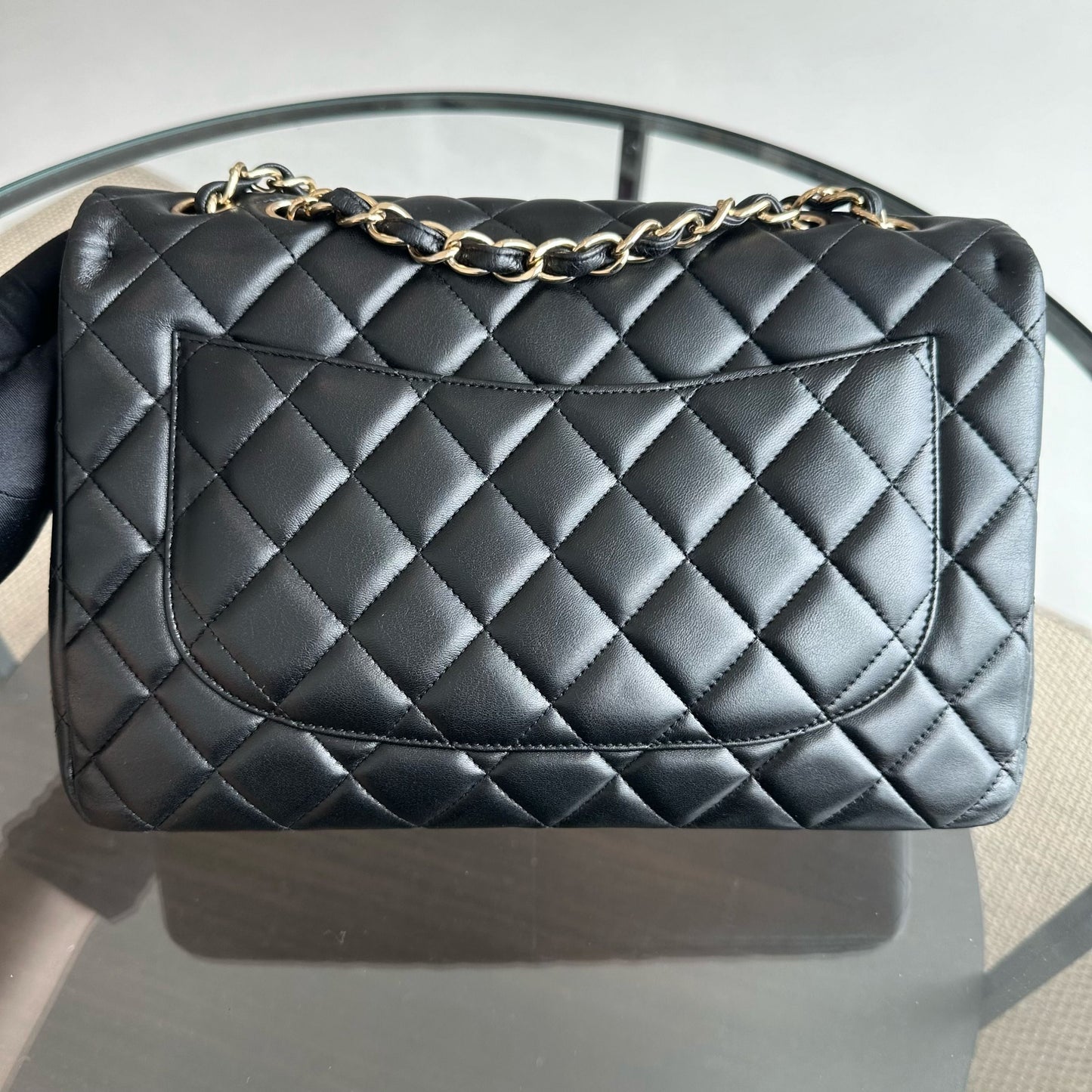 Classic Flap Jumbo 30CM Single Flap Quilted Lambskin Black GHW No 14