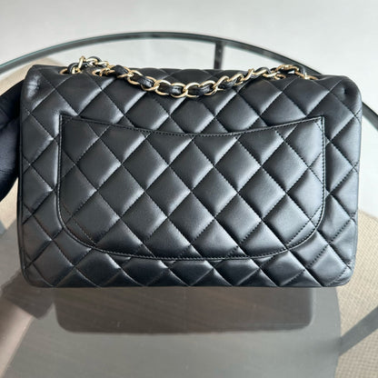 Classic Flap Jumbo 30CM Single Flap Quilted Lambskin Black GHW No 14