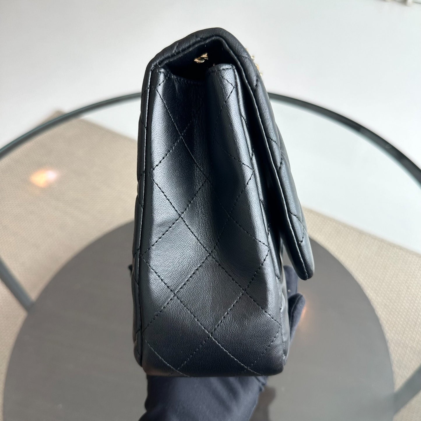 Classic Flap Jumbo 30CM Single Flap Quilted Lambskin Black GHW No 14