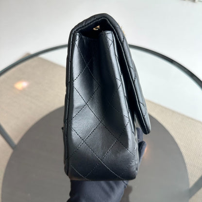 Classic Flap Jumbo 30CM Single Flap Quilted Lambskin Black GHW No 14