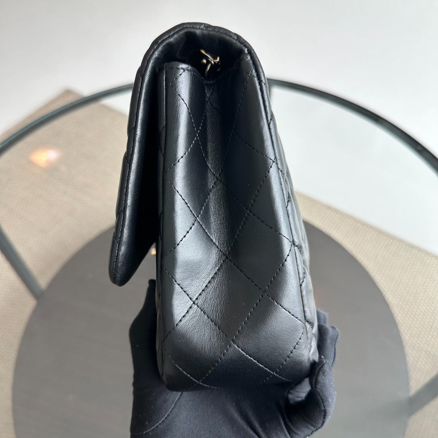 Classic Flap Jumbo 30CM Single Flap Quilted Lambskin Black GHW No 14