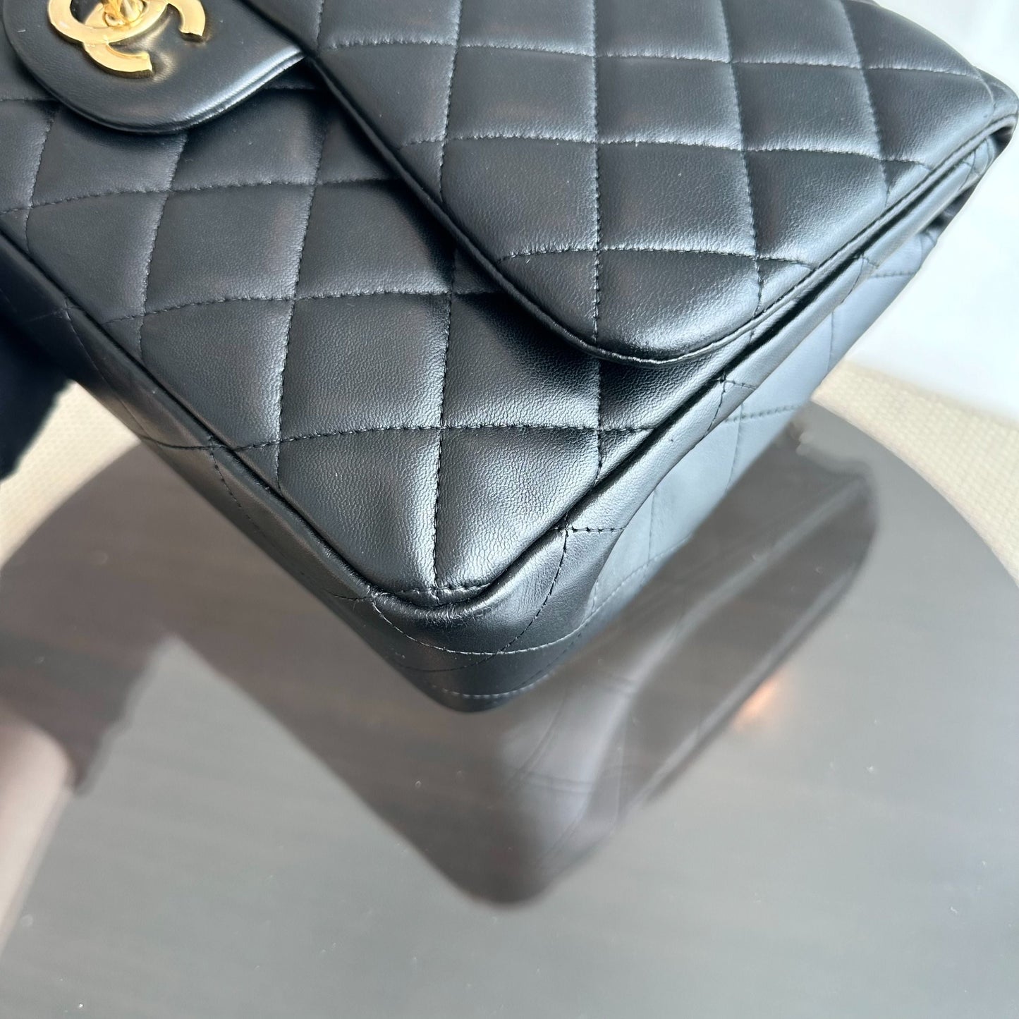 Classic Flap Jumbo 30CM Single Flap Quilted Lambskin Black GHW No 14