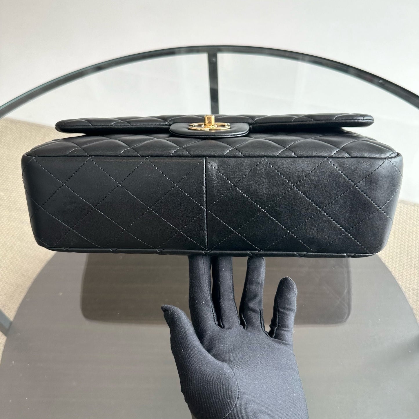 Classic Flap Jumbo 30CM Single Flap Quilted Lambskin Black GHW No 14