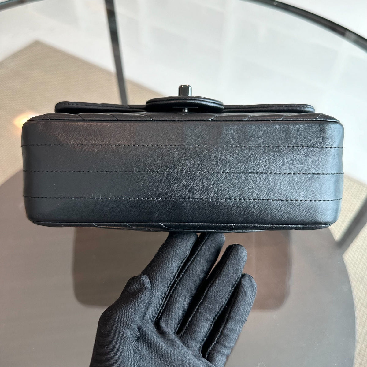 Classic Flap Mini Rectangular 20CM Lambskin Chevron All Black BHW No 21