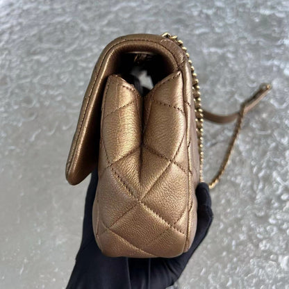 Classic Flap Seasonal Flap Medium 25CM Quilted Calfskin Bronze Golden Hardware Series 21