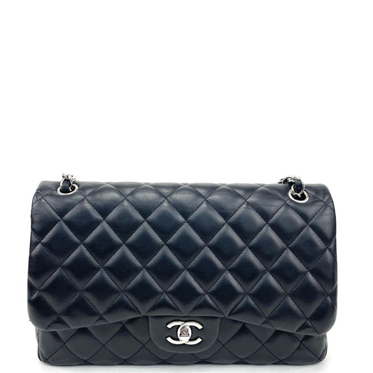 CHANEL 2010-2011 Classic Jumbo Double Flap Lambskin Bag w/Silver