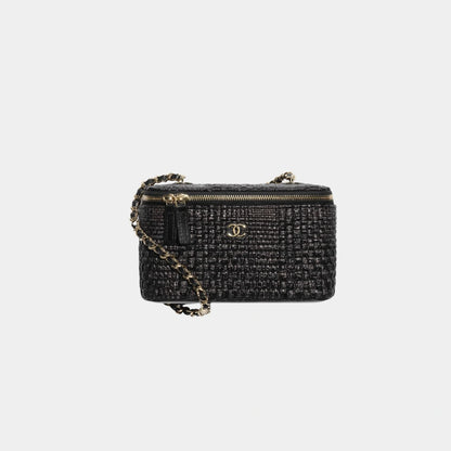 Classic Long Vanity With Chain Braided Raffia & Gold Tone Metal