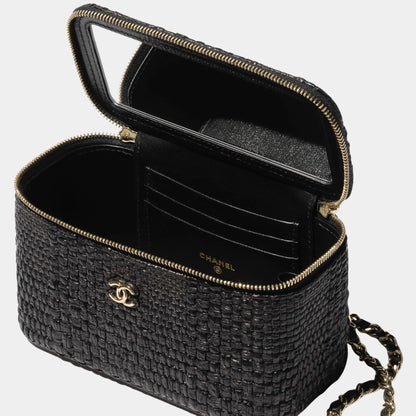 Classic Long Vanity With Chain Braided Raffia & Gold Tone Metal