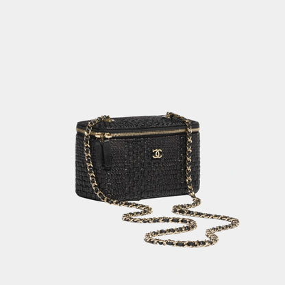 Classic Long Vanity With Chain Braided Raffia & Gold Tone Metal
