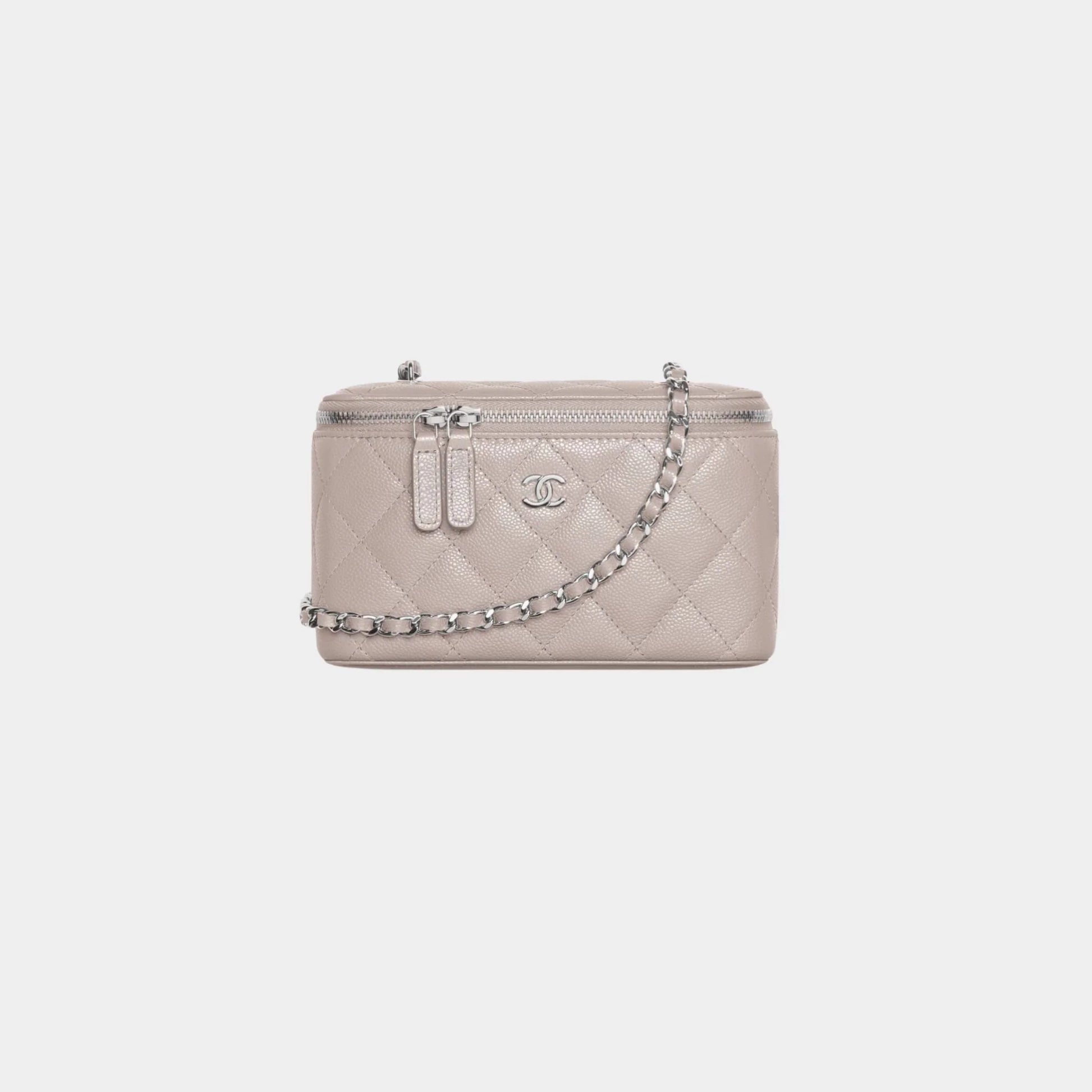 Chanel Classic Long Vanity With Chain Grained Calfskin, dark grey 