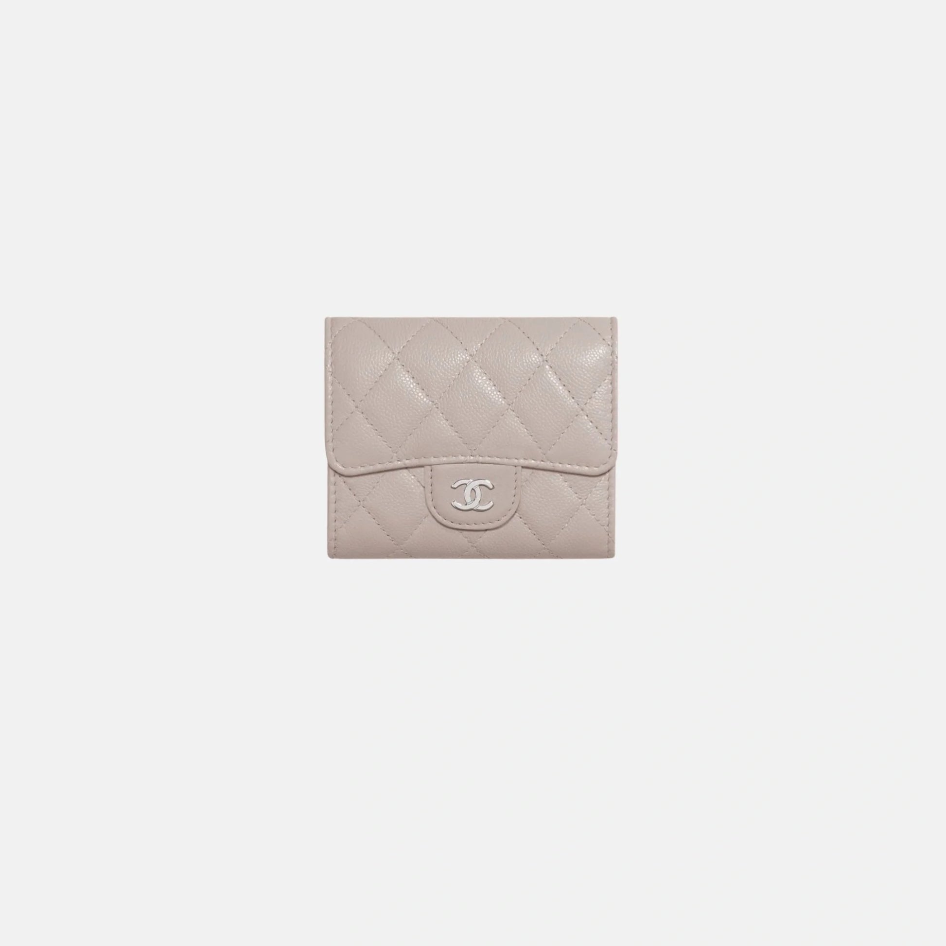 Chanel Classic Small Flap Wallet in Shiny Grained Calfskin, Dark Grey, Silver Tone Metal