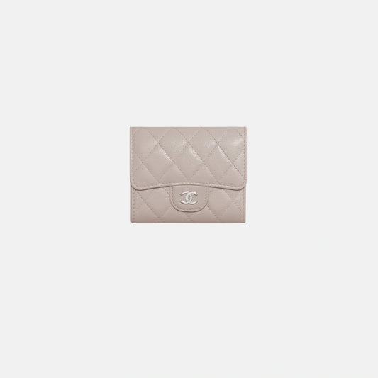 Chanel Classic Small Flap Wallet in Shiny Grained Calfskin, Dark Grey, Silver Tone Metal