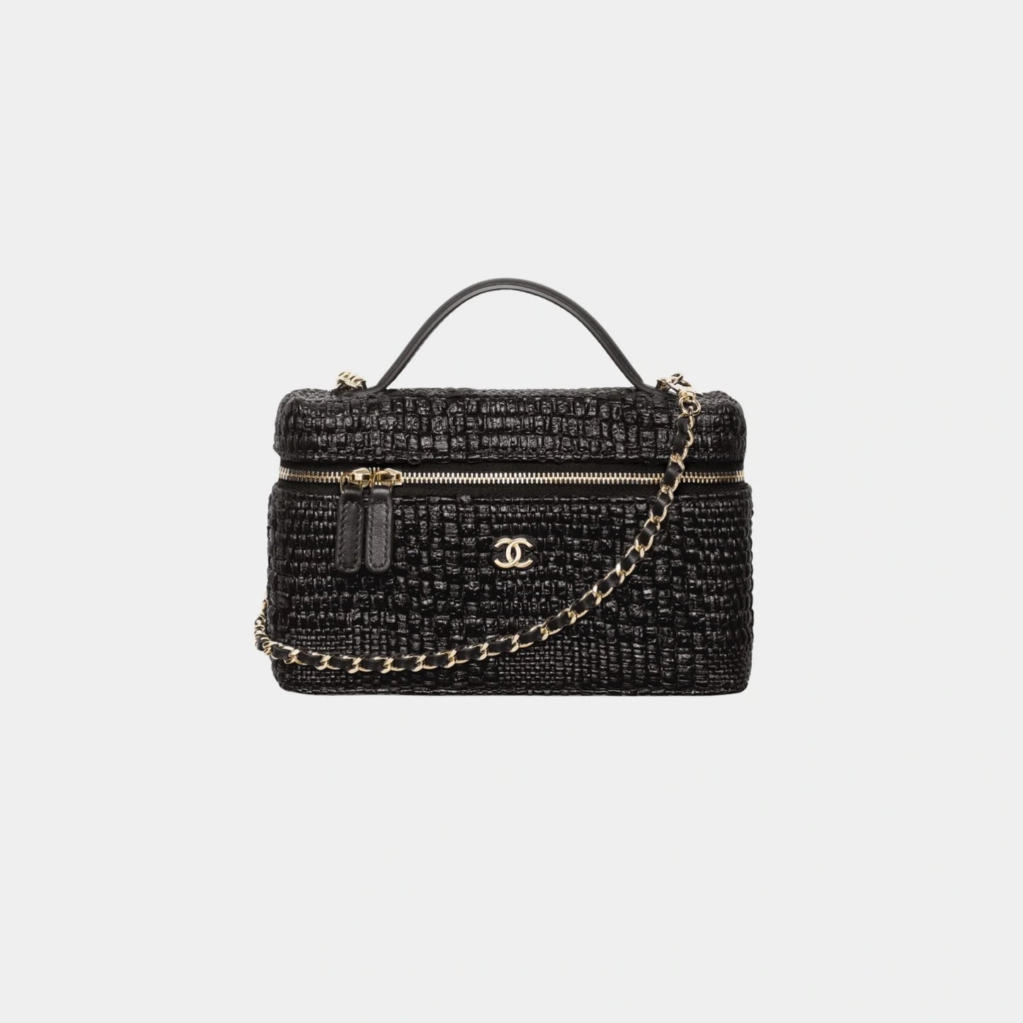 Classic Vanity With Chain Braided Raffia & Gold Tone Metal
