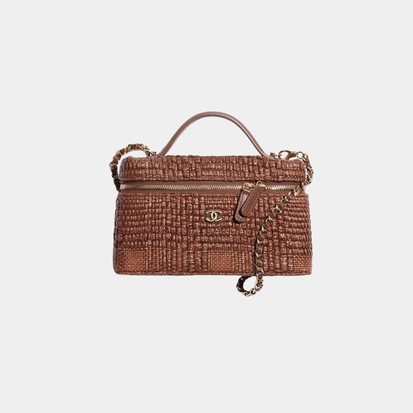 Classic Vanity With Chain Braided Raffia & Gold Tone Metal