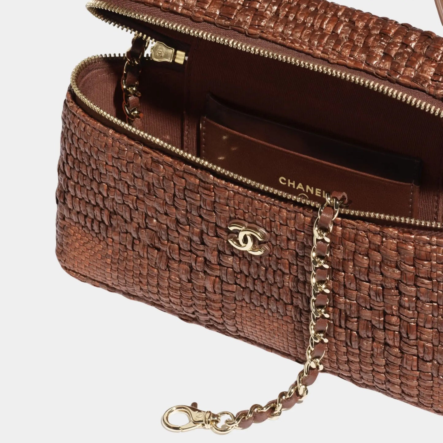 Classic Vanity With Chain Braided Raffia & Gold Tone Metal
