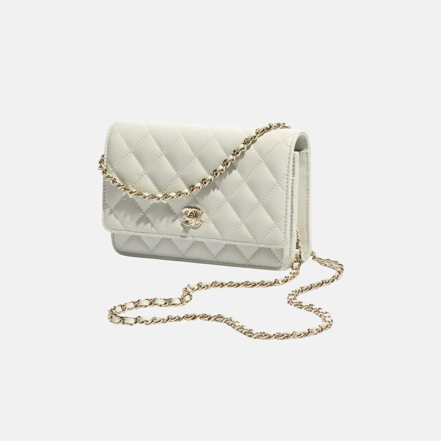 Classic Wallet on Chain in Grained Shiny Calfskin and Gold Tone Metal