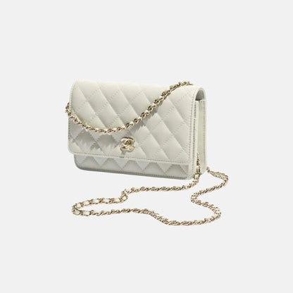 Classic Wallet on Chain in Grained Shiny Calfskin and Gold Tone Metal