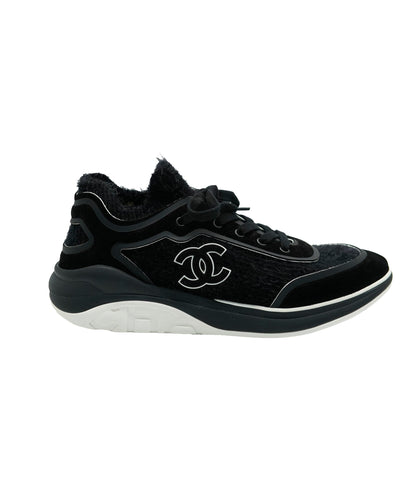 Chanel 19B Black Fabric Calfskin CC Sneakers ABC0267