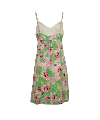 Chanel 97P Silk Dress Floral Green ASL8259