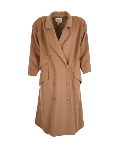 Chanel CC Logos Button Double Breasted Long Sleeve Jacket Coat Beige  ASL9222