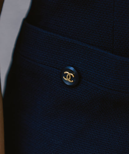 Chanel Vintage Navy Dress with round CC Buttons ASL3963
