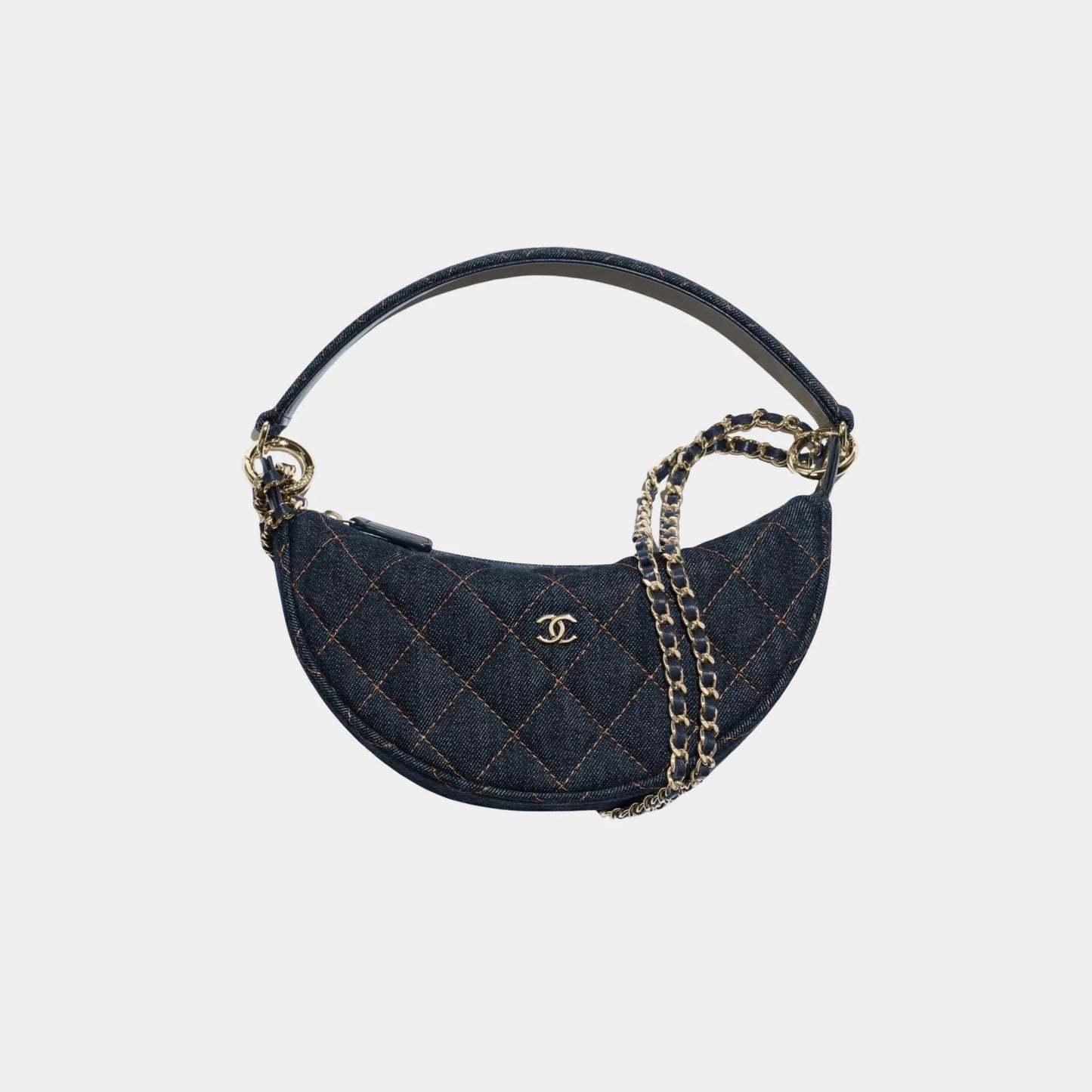 Clutch With Chain Denim & Gold Metal