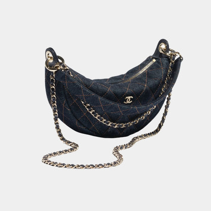 Clutch With Chain Denim & Gold Metal