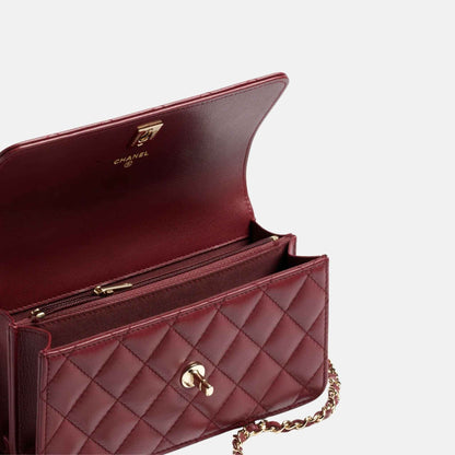 Clutch with Chain in Lambskin and Rhinestones