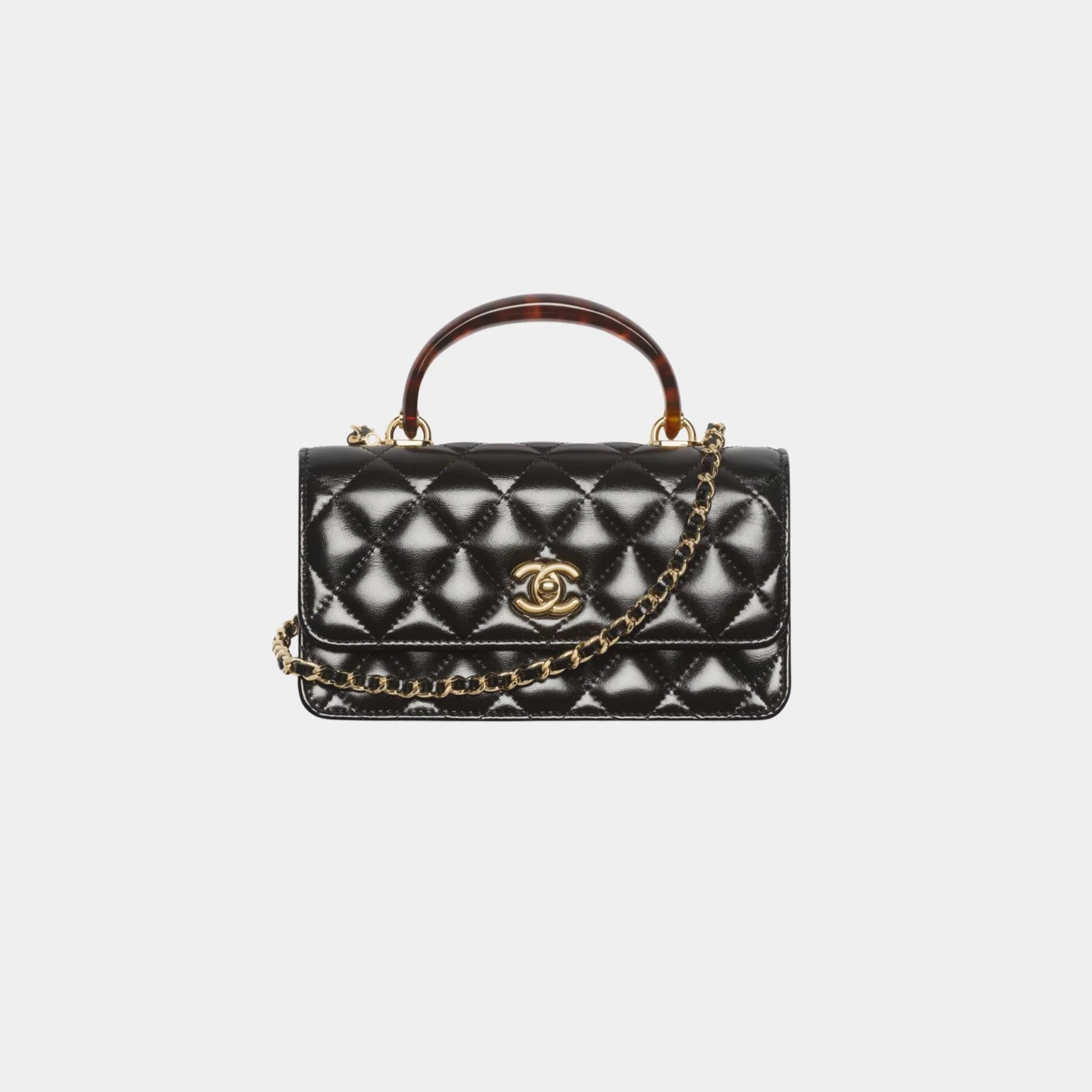 Chanel Clutch With Chain Lambskin Tortoise Plexi & Gold Tone Metal