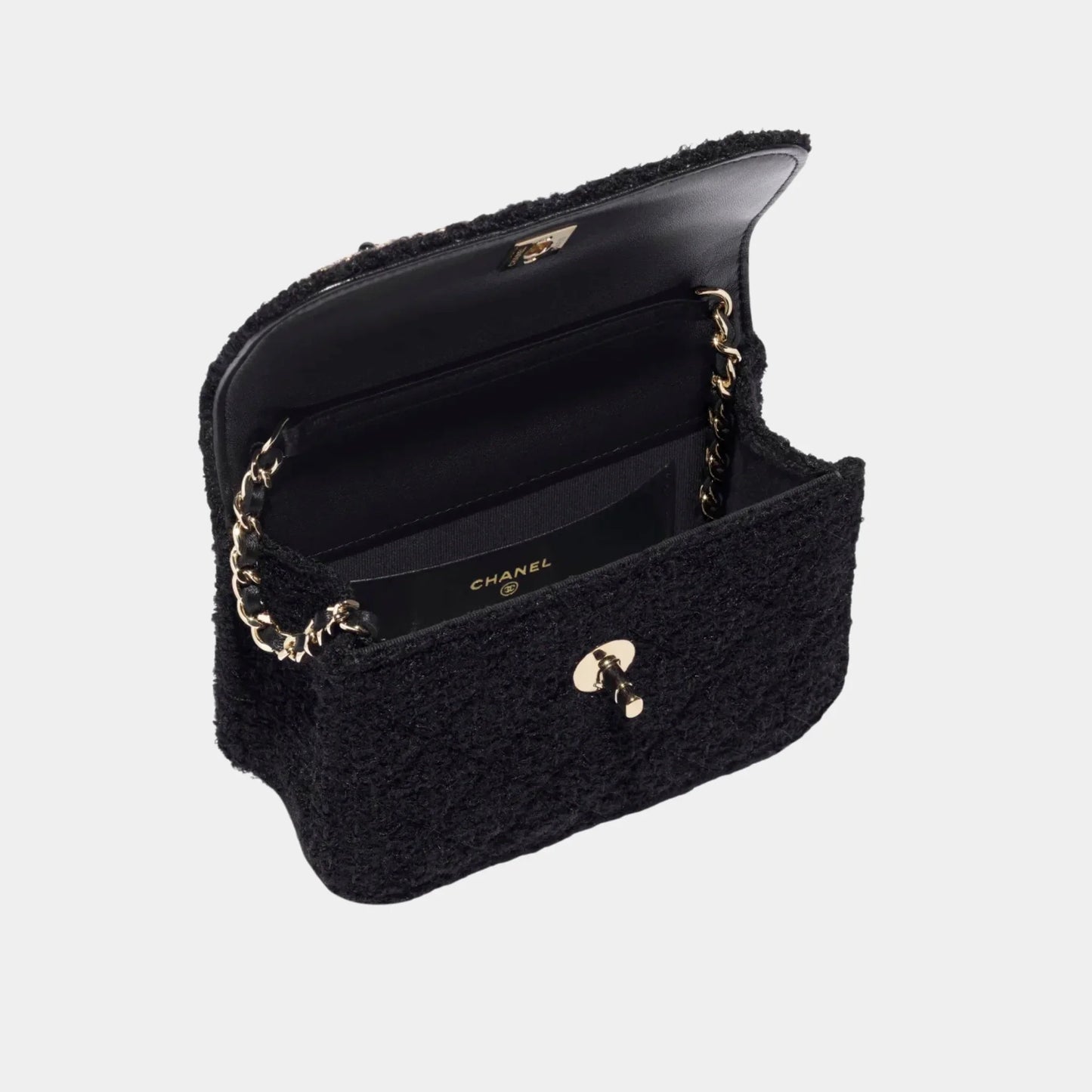 Clutch with Chain Tweed, Pearls & Gold-Tone Metal