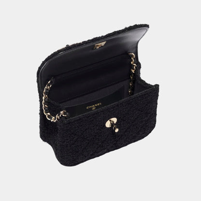 Clutch with Chain Tweed, Pearls & Gold-Tone Metal