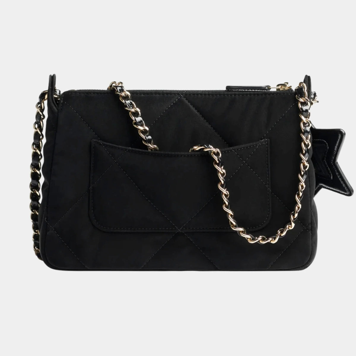 Clutch with chain Velvet-effect nylon Shiny crinkled calfskin