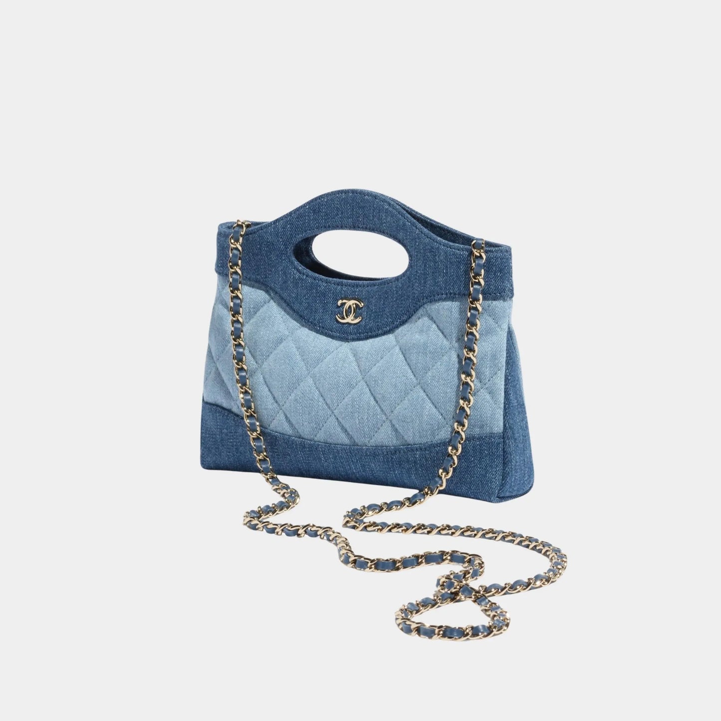 Clutch With Chain Washed Demin & Gold Tone Metal