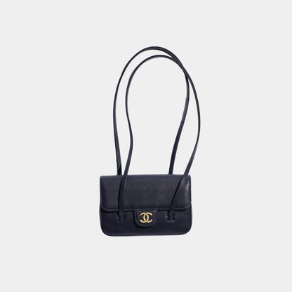 Chanel Clutch With Leather Strap Calfskin & Gold Tone Metal, Dark Blue 