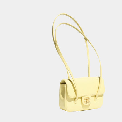 Clutch With Leather Strap Grained Shiny Calfskin & Gold Tone Metal