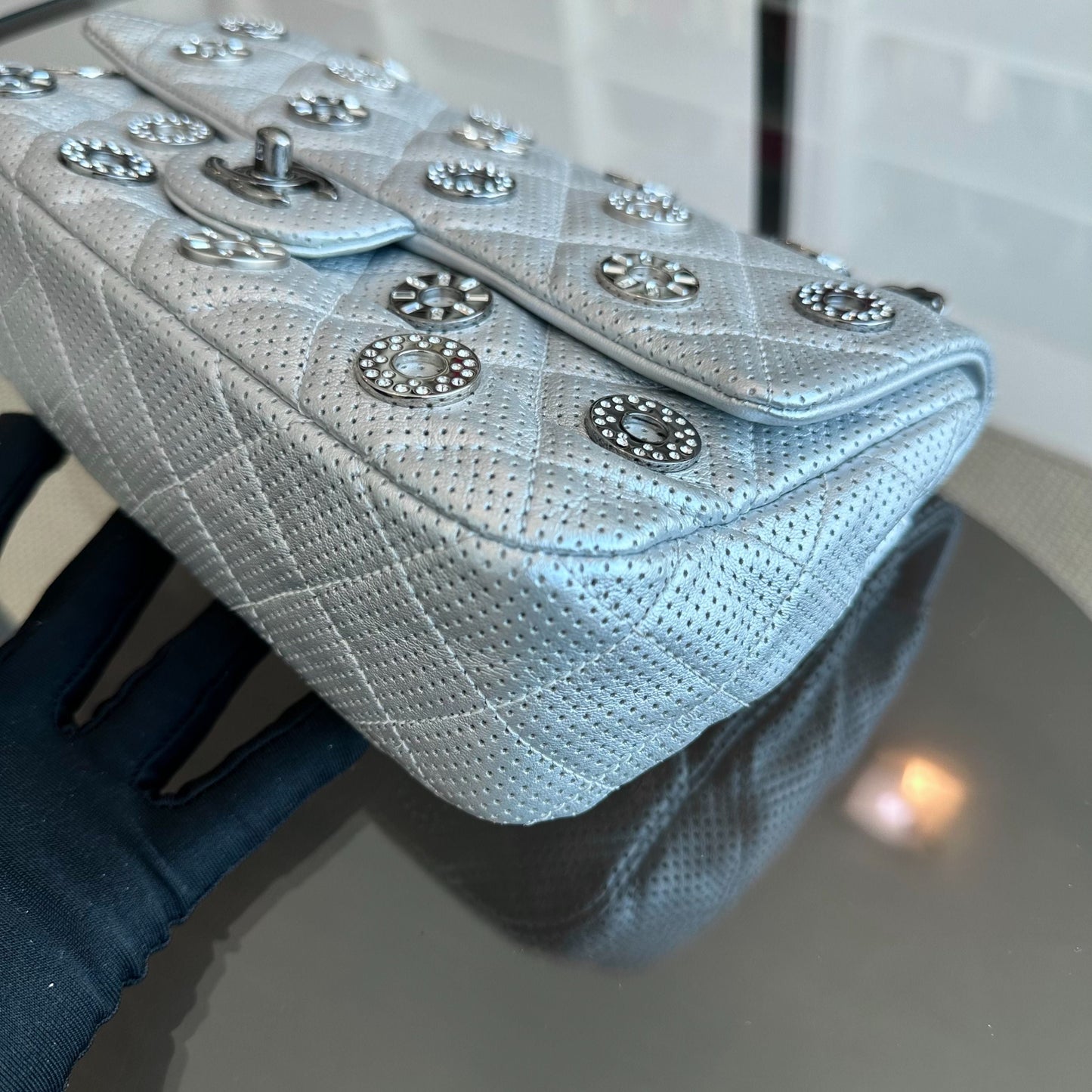 Cruise Paris-Dubai 2015 Seasonal Flap Perforated Metallic Lambskin With Eyelets No 20