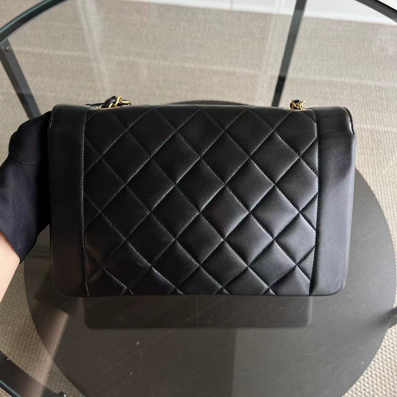 Diana Medium Quilted Lambskin Black Golden Hardware Series 3