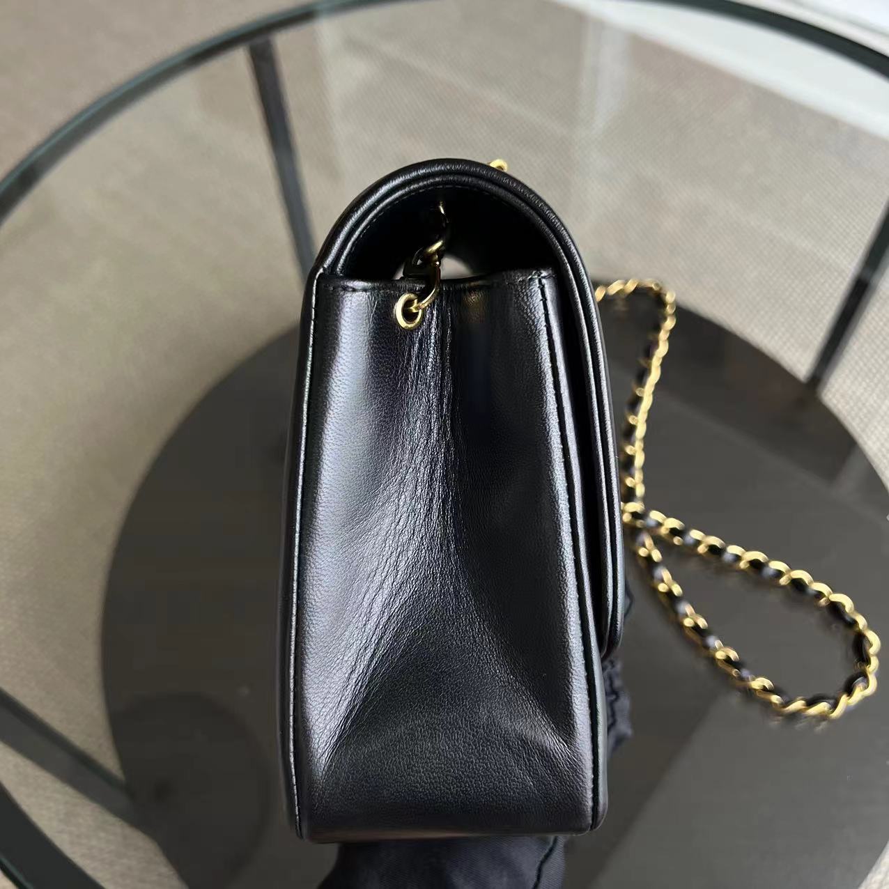 Diana Medium Quilted Lambskin Black Golden Hardware Series 3