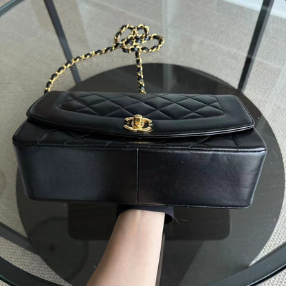 Diana Medium Quilted Lambskin Black Golden Hardware Series 3