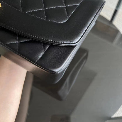Diana Medium Quilted Lambskin Black Golden Hardware Series 3