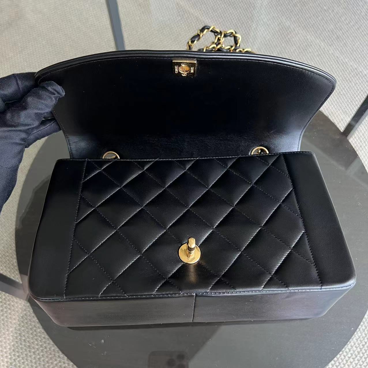 Diana Medium Quilted Lambskin Black Golden Hardware Series 3